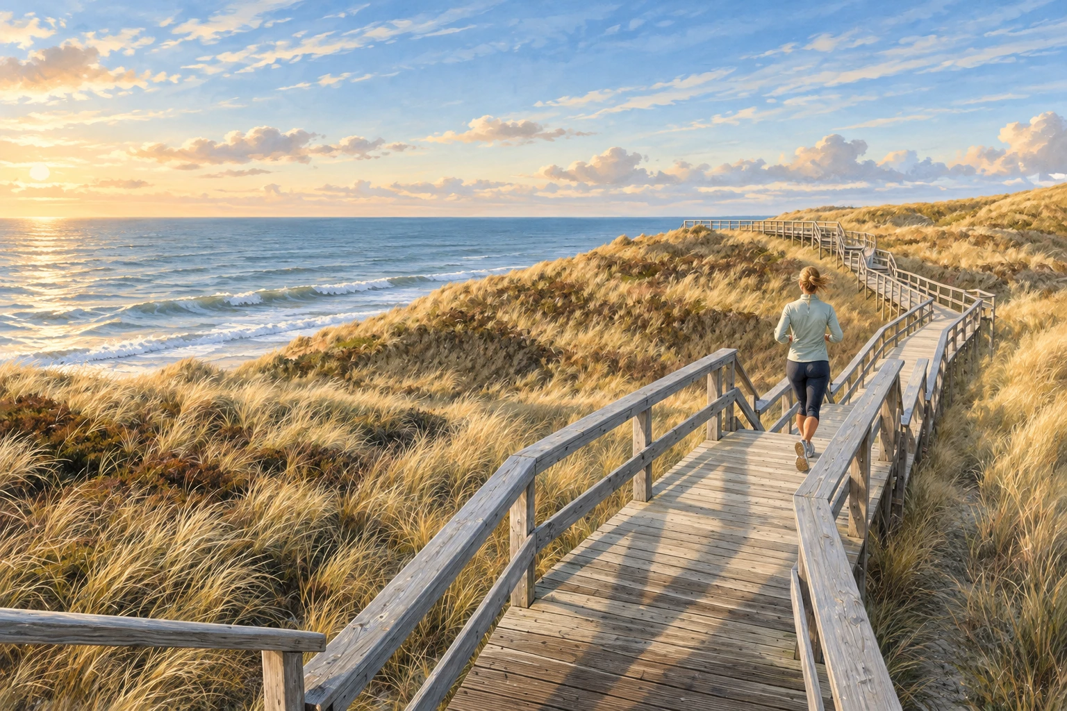 Joggerin auf dem Kliffweg zwischen Wenningstedt und Kampen mit Blick auf die Nordsee