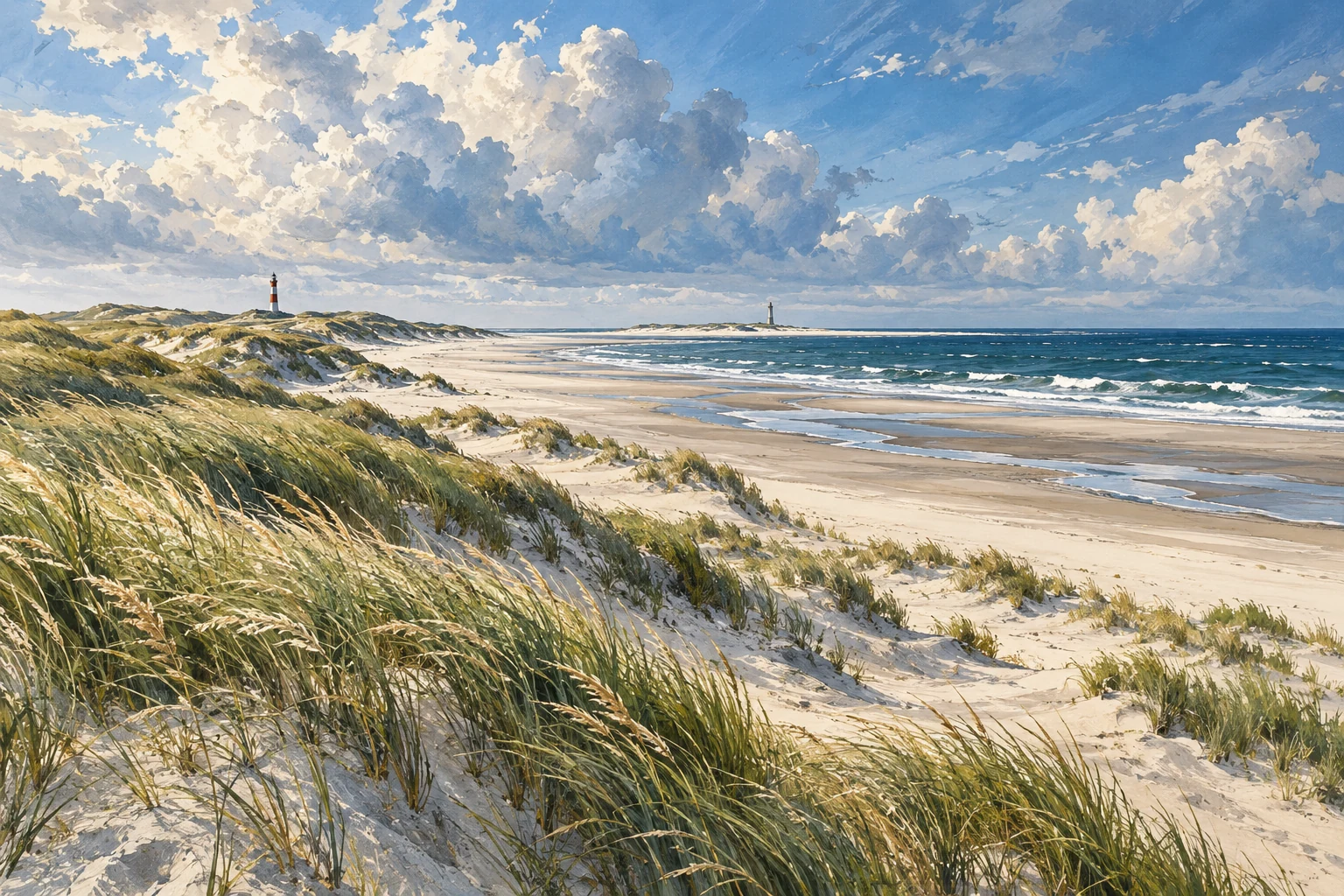 Lister Ellenbogen mit Dünen, Nordsee und Leuchttürmen