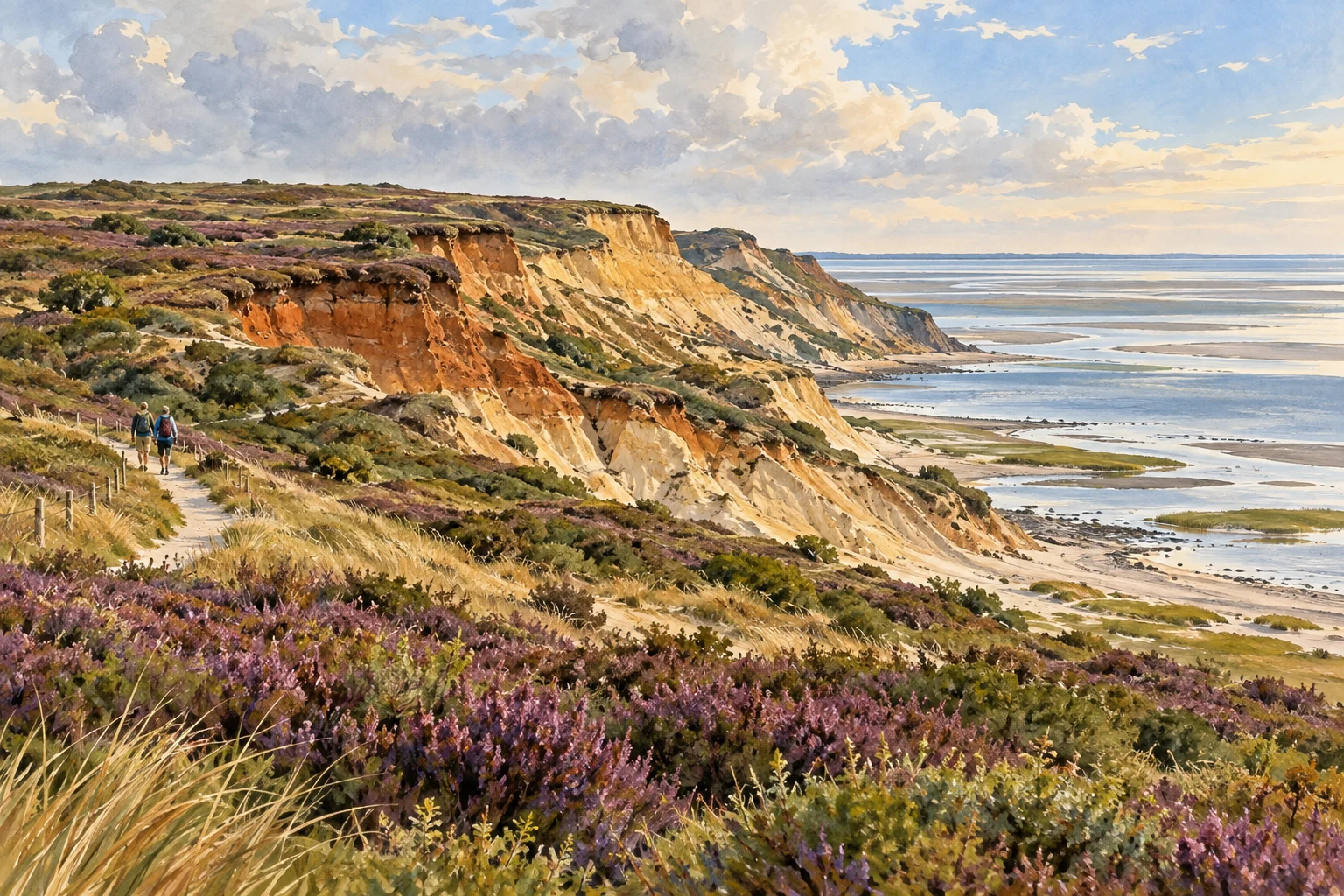 Farbiges Morsum-Kliff mit Heide und Wattenmeer