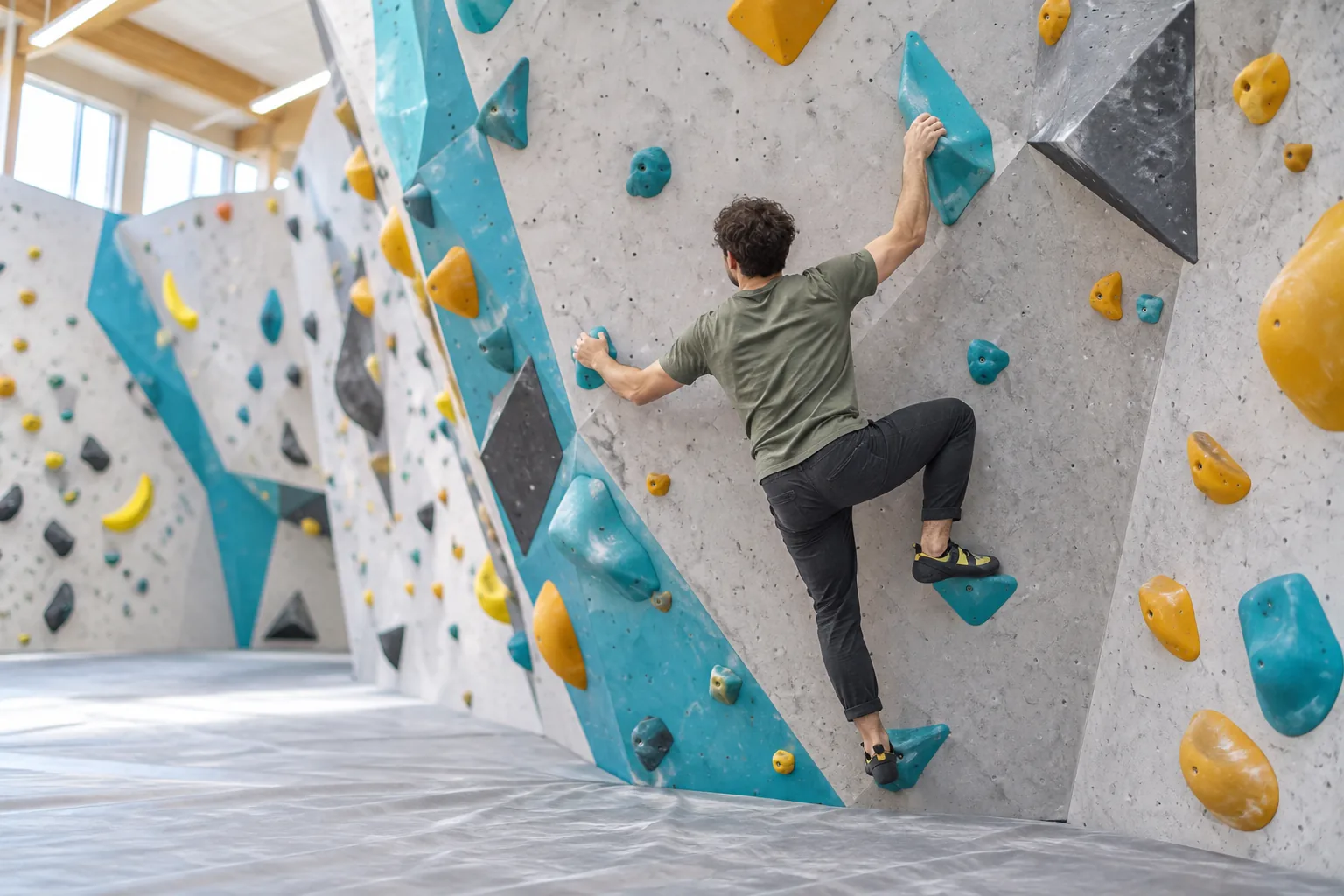 KI-Motiv: Sportler an einer erfundenen Boulderwand