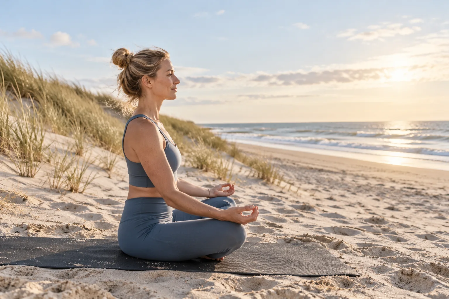 KI-Motiv: Yoga am Nordseestrand